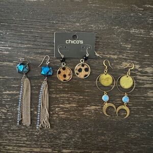 Chico's Earring Trio with Blue, Gold, and Brown Details